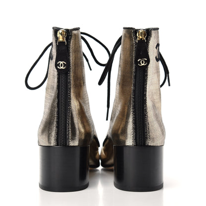 Chanel Laminated Calfskin CC Lace Up Short Boots 35.5 Gold Silver 7 of 10