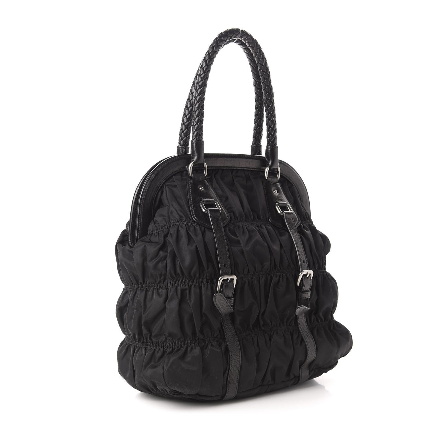 Tessuto Nylon Nappa Braided Gaufre Frame Tote Black