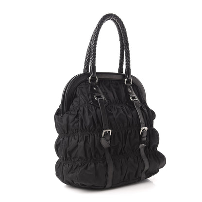 Prada Tessuto Nylon Nappa Braided Gaufre Frame Tote Black 3 of 12