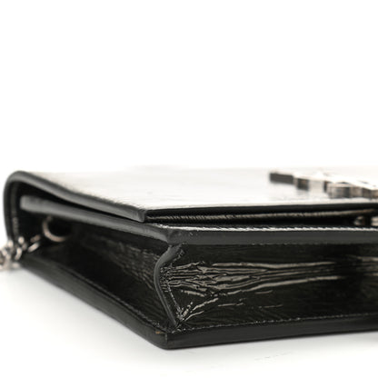 Saint Laurent Metallic Crackled Calfskin Kate Monogram Tassel Chain Wallet Argento 5 of 11