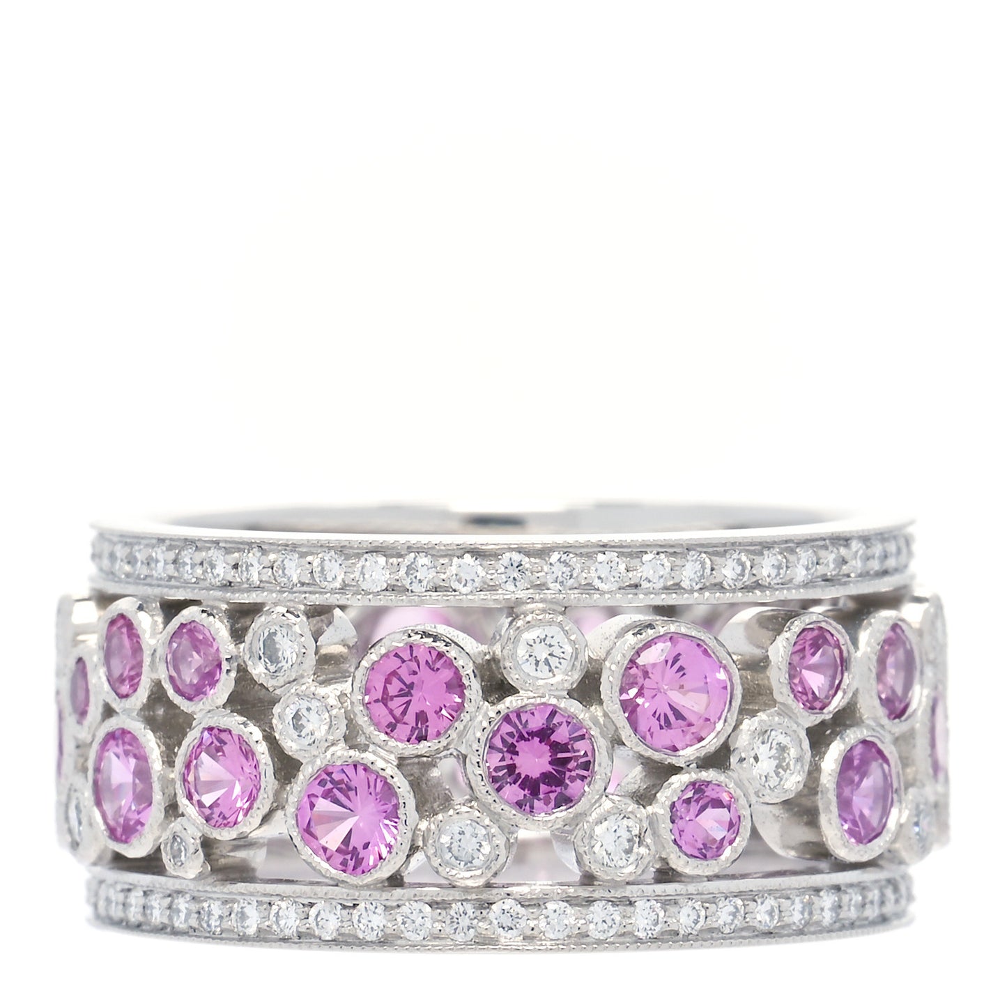 Platinum Diamond Pink Sapphire Cobblestone Band Ring 53 6.25
