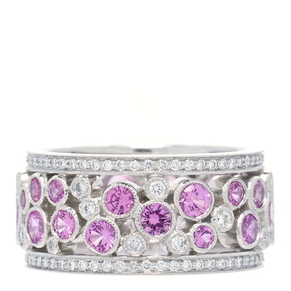 Tiffany Platinum Diamond Pink Sapphire Cobblestone Band Ring 53 6.25 2 of 4