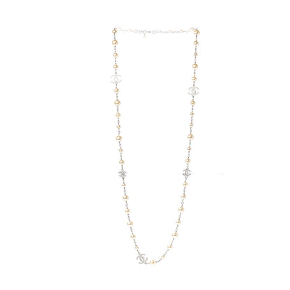 Chanel Crystal Pearl CC Long Necklace Silver 2 of 4