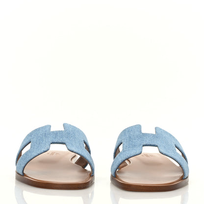 Hermes Denim Canvas Oran Sandals 35.5 Bleu Clair 2 of 9