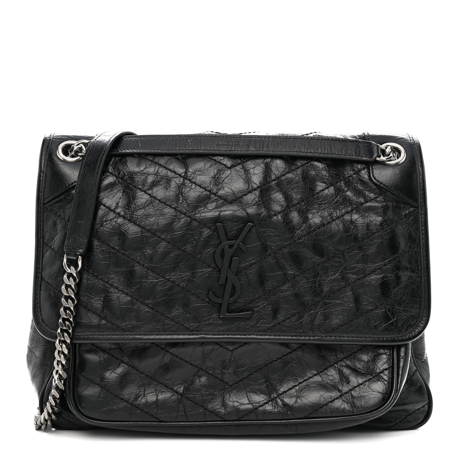Saint Laurent Crinkled Calfskin Matelasse Monogram Large Niki Chain Satchel Black Black 1 of 10