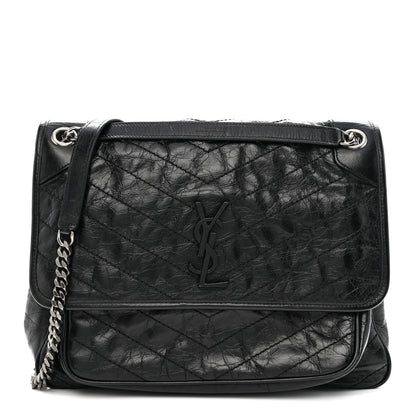 Saint Laurent Crinkled Calfskin Matelasse Monogram Large Niki Chain Satchel Black Black 1 of 10