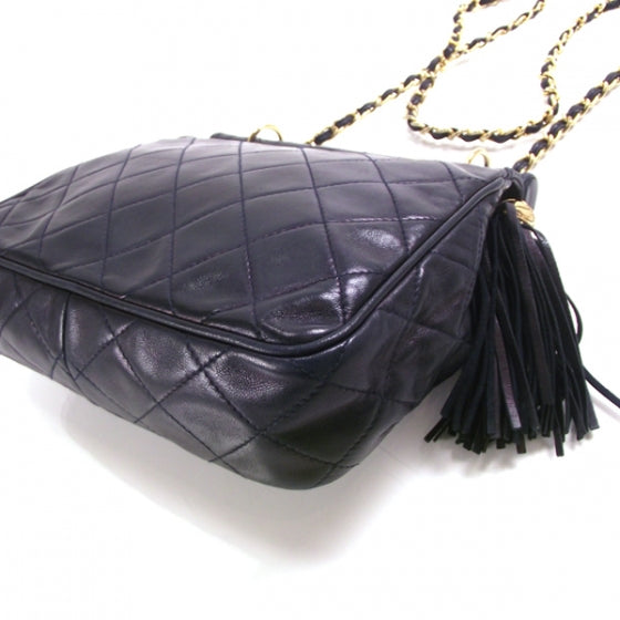 Chanel Vintage Quilted Envelope Tassel Bag Navy 5 of 12