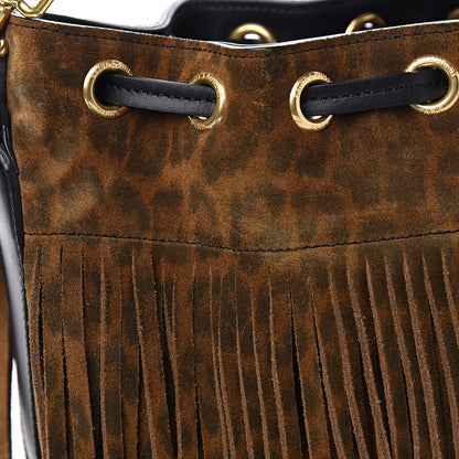 Saint Laurent Suede Leopard Small Emmanuelle Fringe Bucket Bag Tan Black 9 of 10