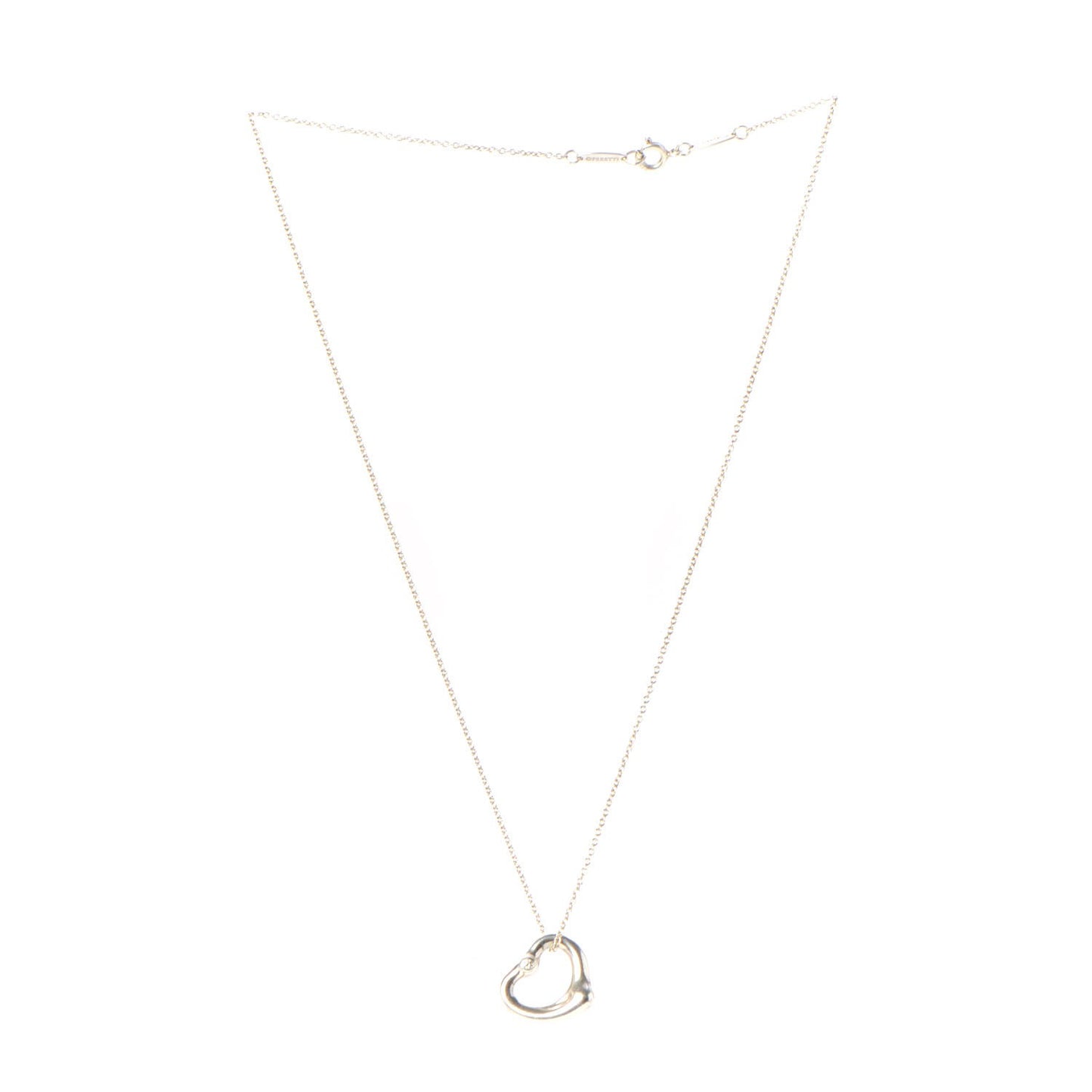 Sterling Silver Diamond 16mm Elsa Peretti Open Heart Pendant Necklace