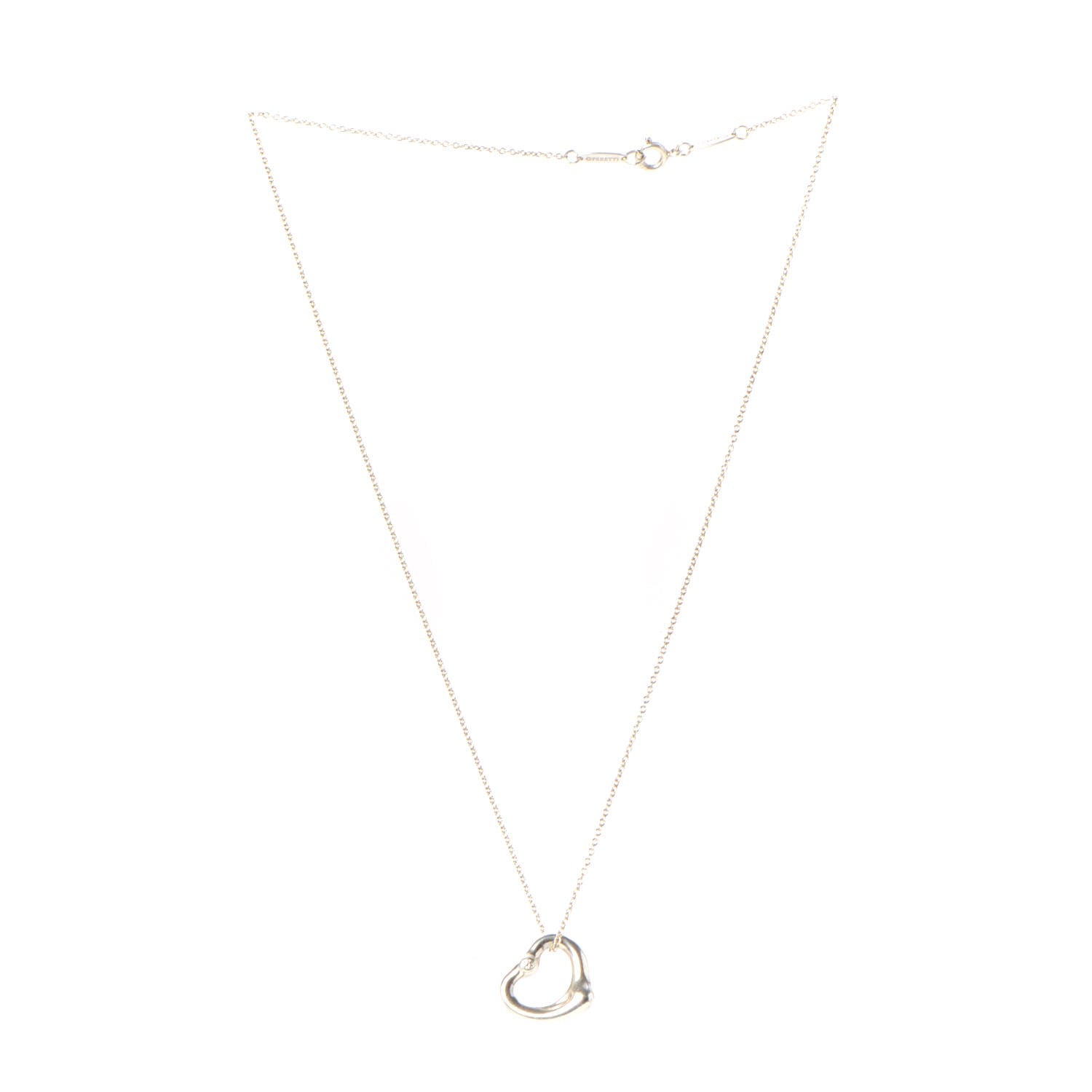 Tiffany Sterling Silver Diamond 16mm Elsa Peretti Open Heart Pendant Necklace 3 of 10