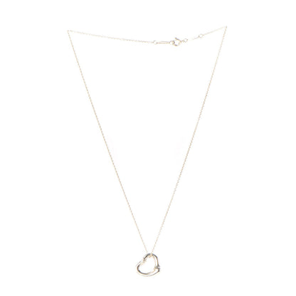 Tiffany Sterling Silver Diamond 16mm Elsa Peretti Open Heart Pendant Necklace 3 of 10