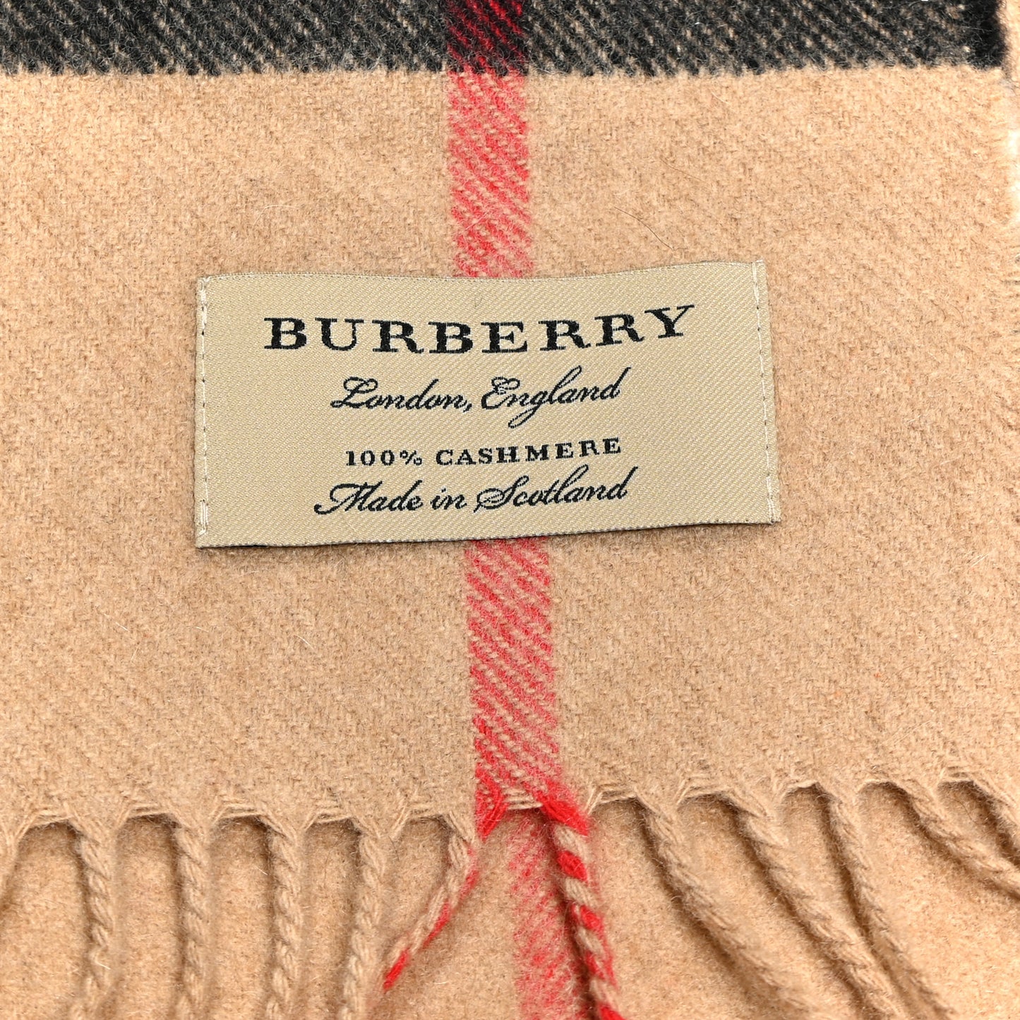 Cashmere Classic Check Fringe Scarf Camel