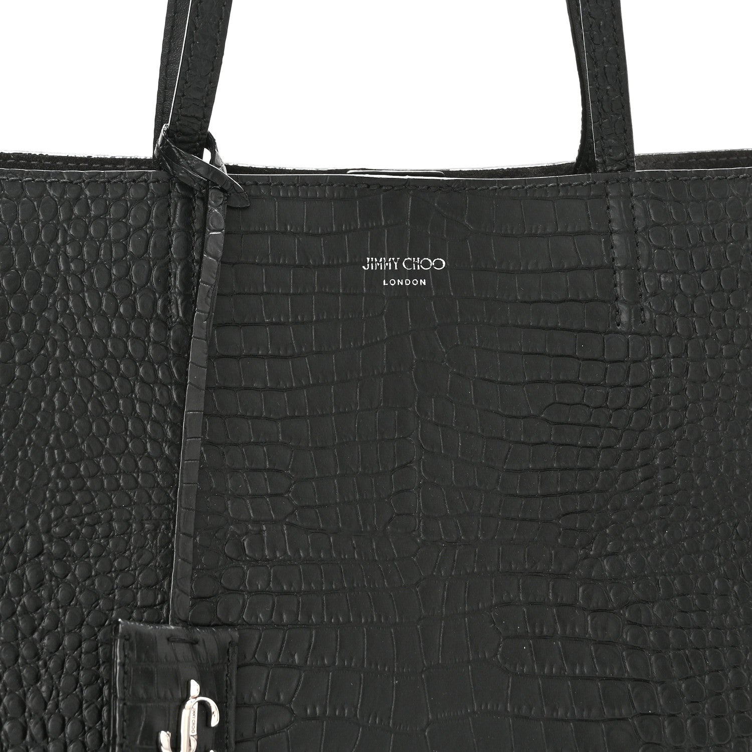 Jimmy Choo Calfskin Crocodile Embossed Nine2Five East West Tote Black 9 of 11