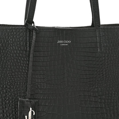 Jimmy Choo Calfskin Crocodile Embossed Nine2Five East West Tote Black 9 of 11
