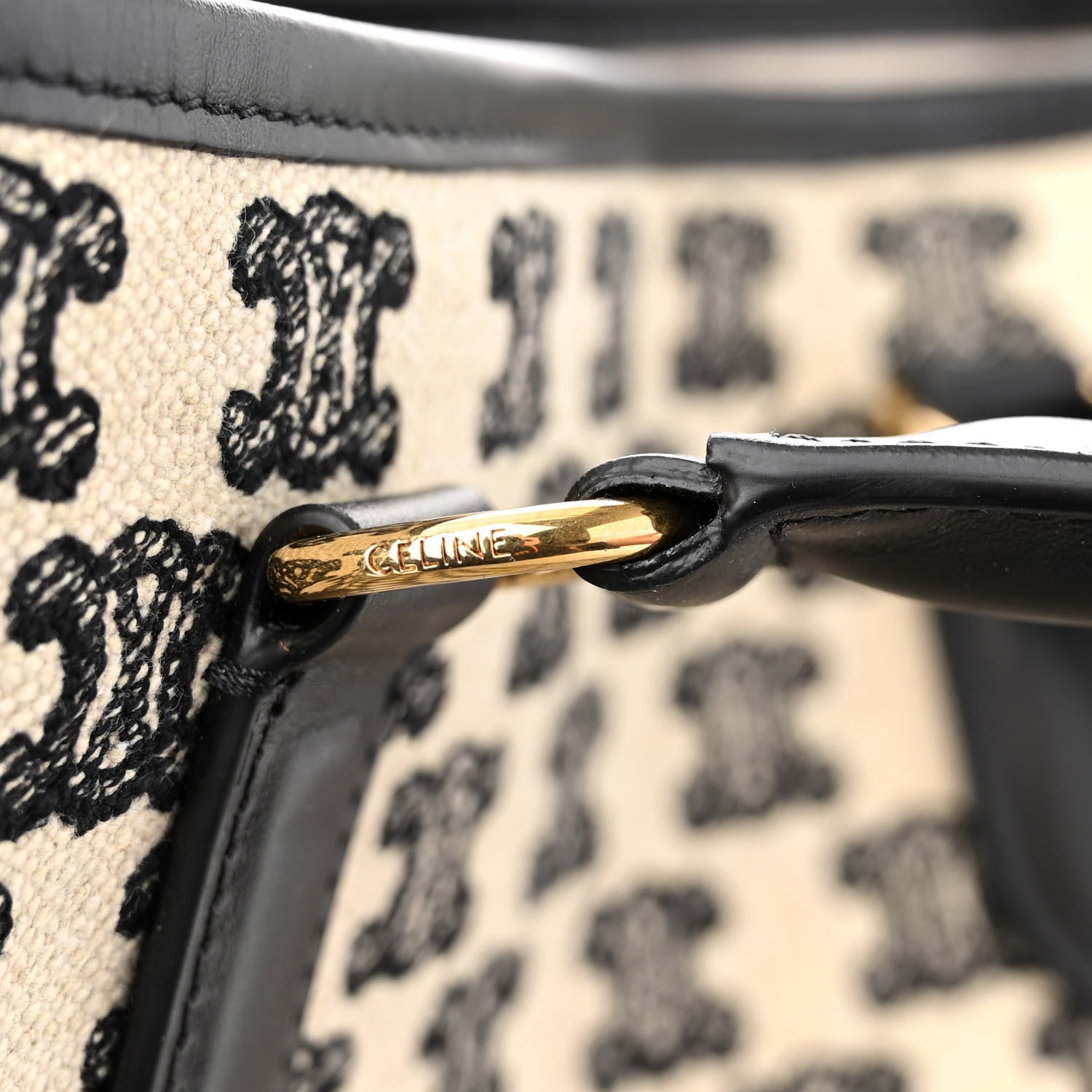 Celine Canvas Calfskin Triomphe Embroidered Horizontal Cabas Black 10 of 10