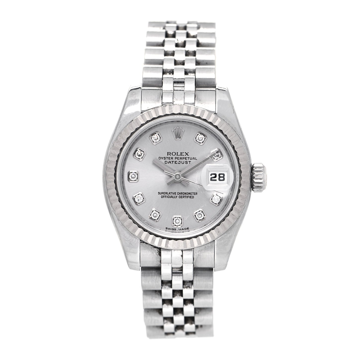 Stainless Steel 18K White Gold Diamond 26mm Oyster Perpetual Datejust Watch Silver 179174