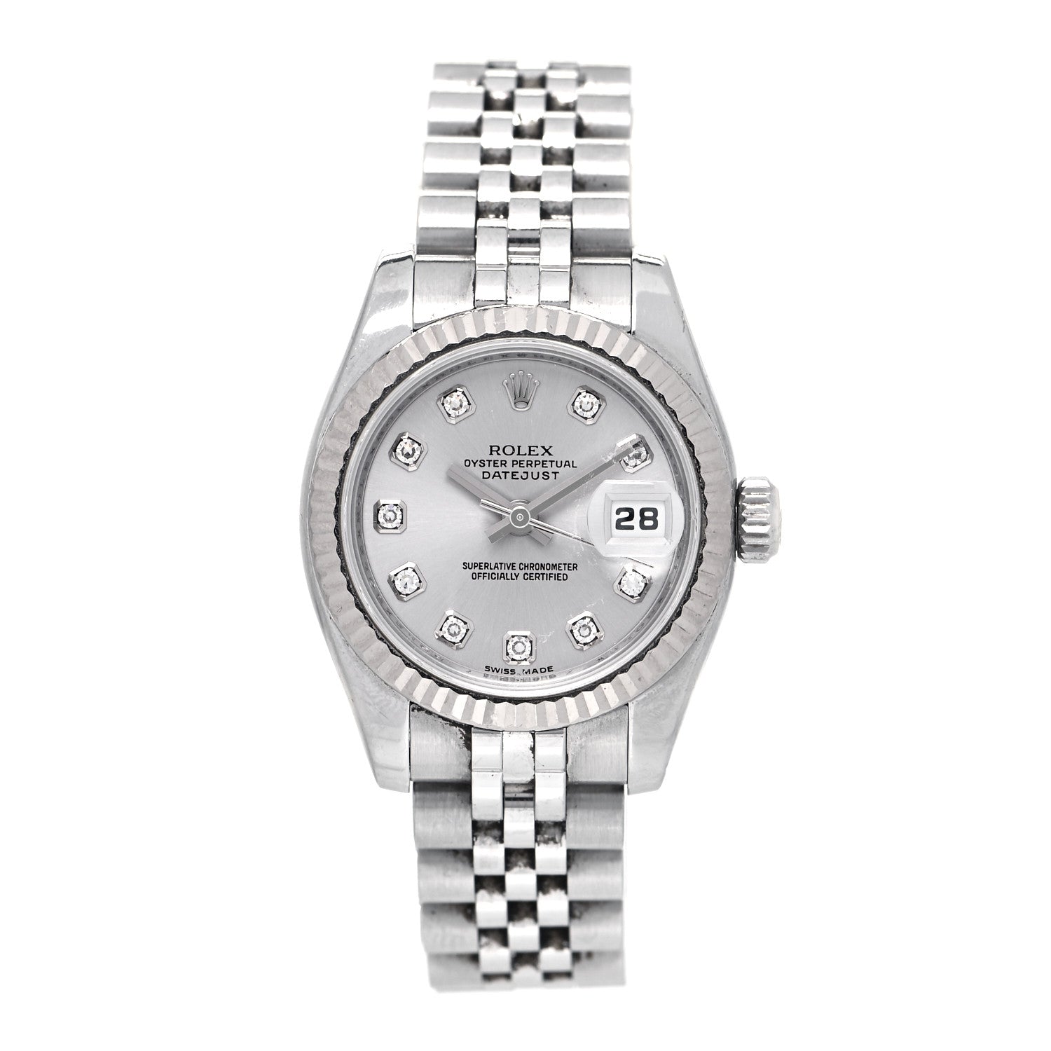 Rolex Stainless Steel 18K White Gold Diamond 26mm Oyster Perpetual Datejust Watch Silver 179174 1 of 9