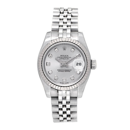 Rolex Stainless Steel 18K White Gold Diamond 26mm Oyster Perpetual Datejust Watch Silver 179174 1 of 9
