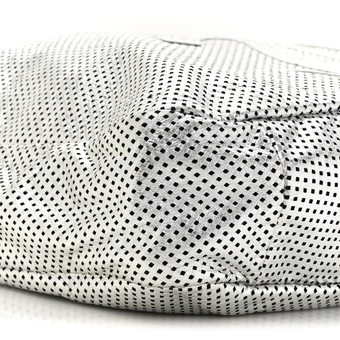 Metallic Glazed Calfskin Perforated Large Rodeo Drive Tote Silver