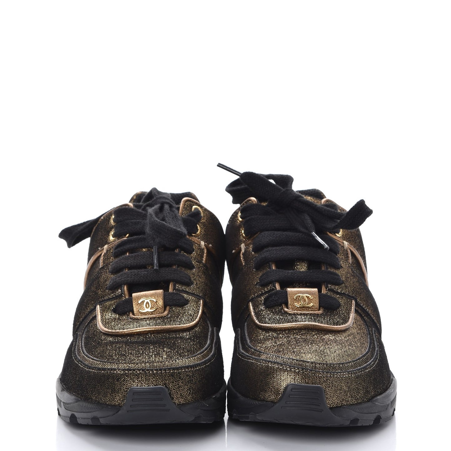 Metallic Fabric Calfskin Womens CC Sneakers 36 Golden Brown