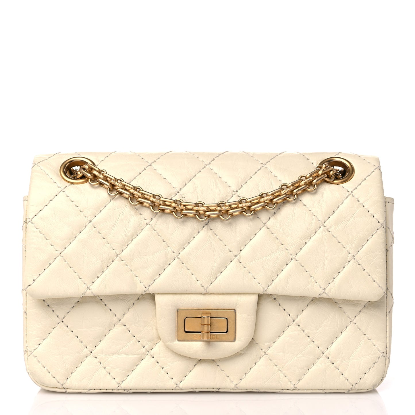 Aged Calfskin Quilted 2.55 Reissue Mini Flap White