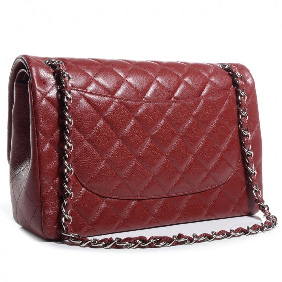 Caviar Jumbo Double Flap Dark Red