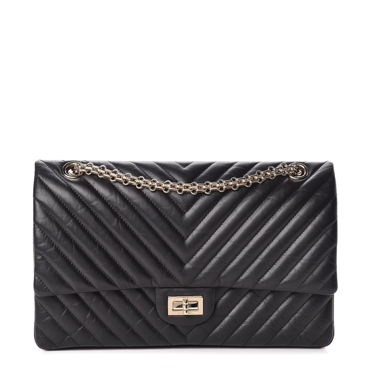 Aged Calfskin Chevron Quilted 2.55 Reissue 226 Flap Black