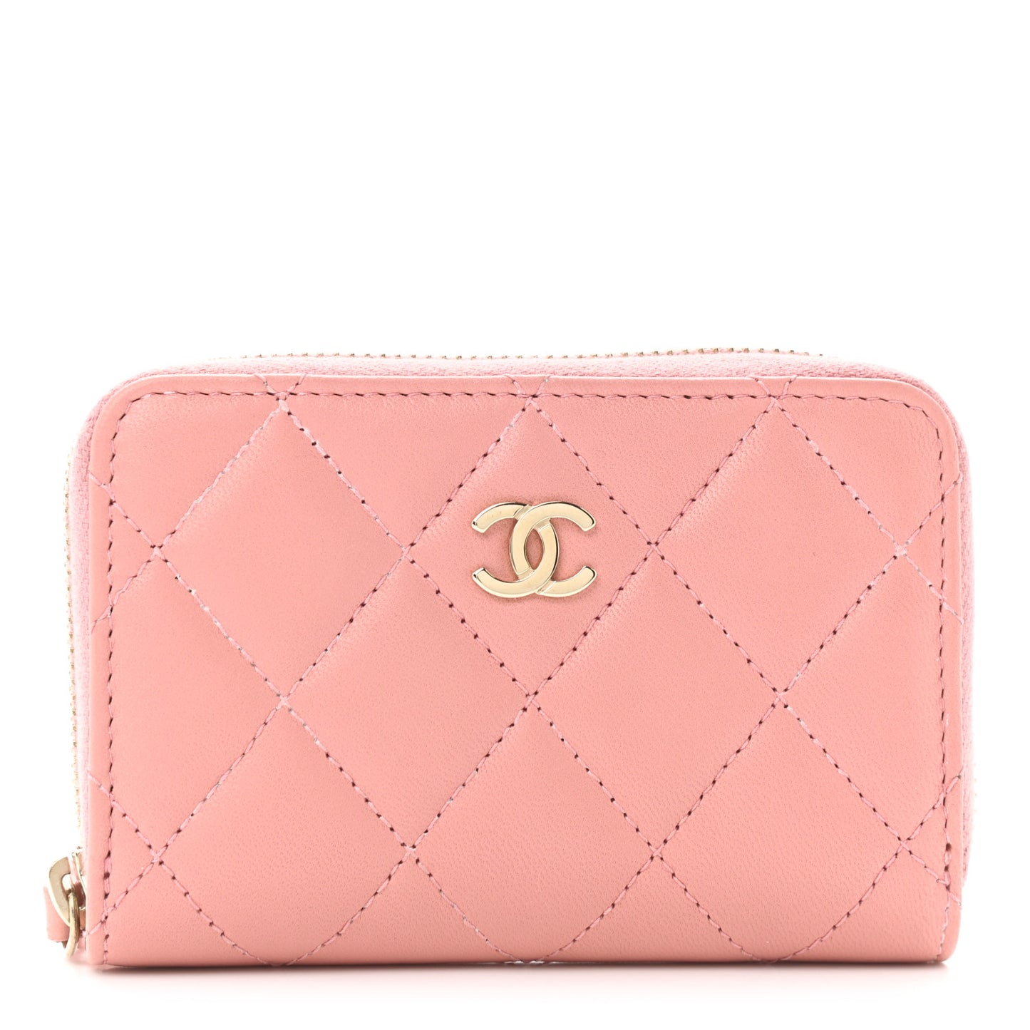 Lambskin Quilted Zip Around Coin Purse Light Pink