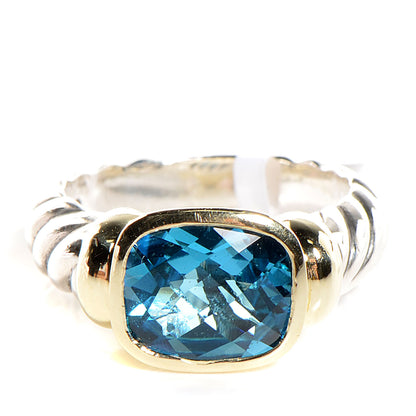 David Yurman Sterling Silver 14K Yellow Gold Blue Topaz 10mm Noblesse Ring 52 6 1 of 6