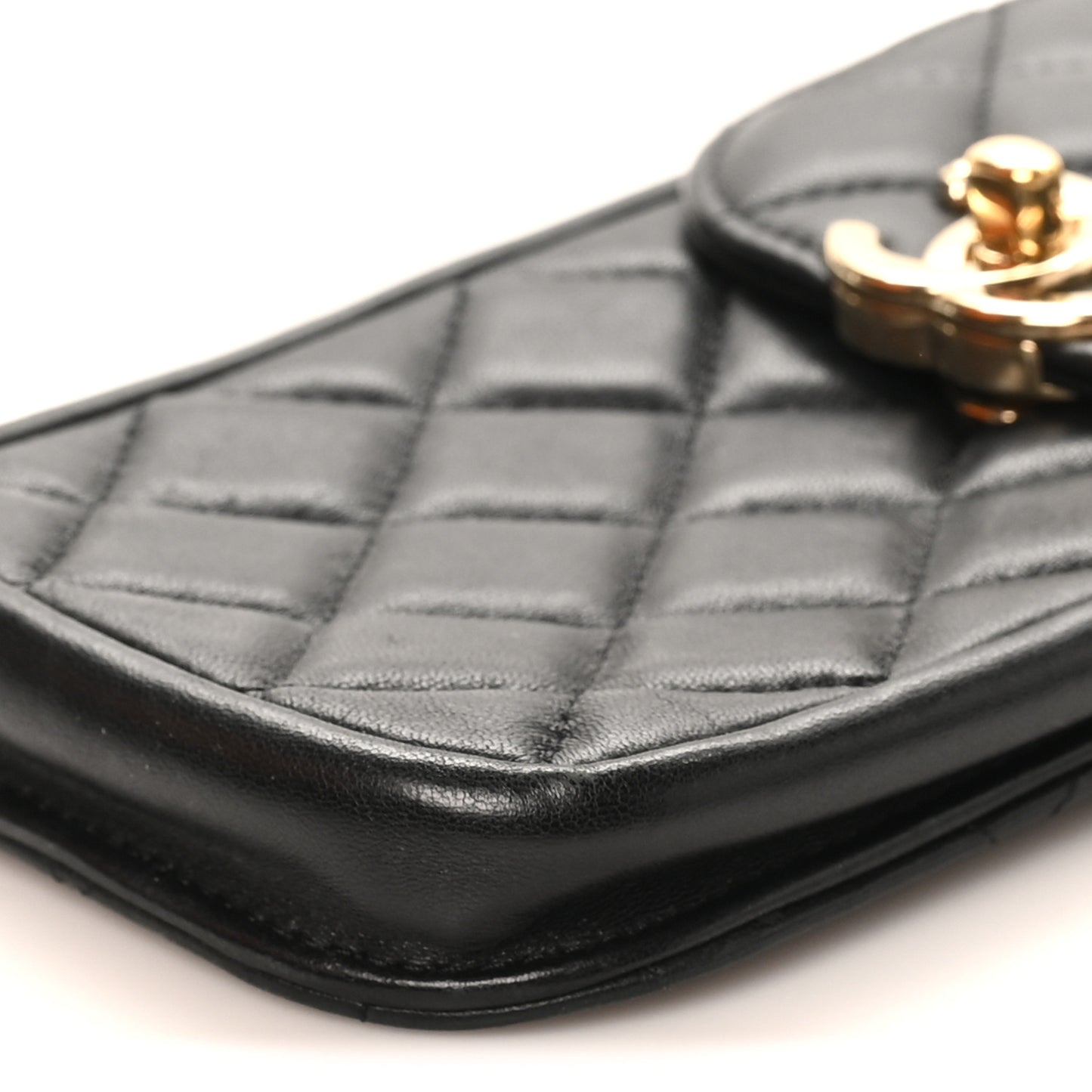 Lambskin Quilted Phone Chain Clutch Waist Bag Black