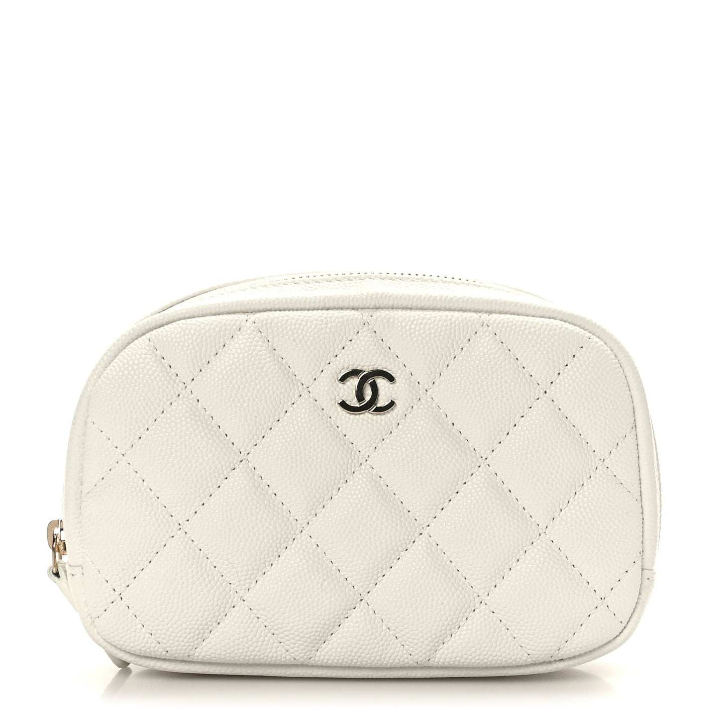 Caviar Quilted Small Curvy Pouch Cosmetic Case White