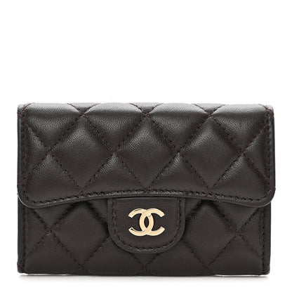 Chanel Lambskin Quilted Flap Card Holder Wallet Dark Brown 1 of 9
