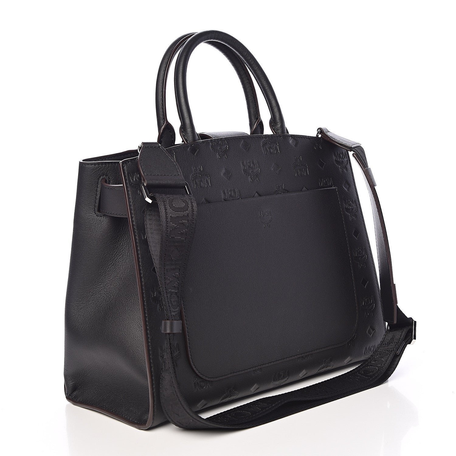 MCM Calfskin Ottomar Monogram Medium Essential Tote Black 4 of 11