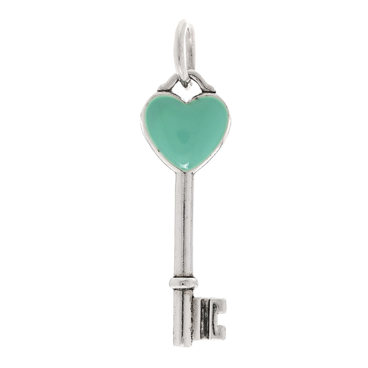 Tiffany Sterling Silver Enamel Heart Key Pendant Blue 1 of 3