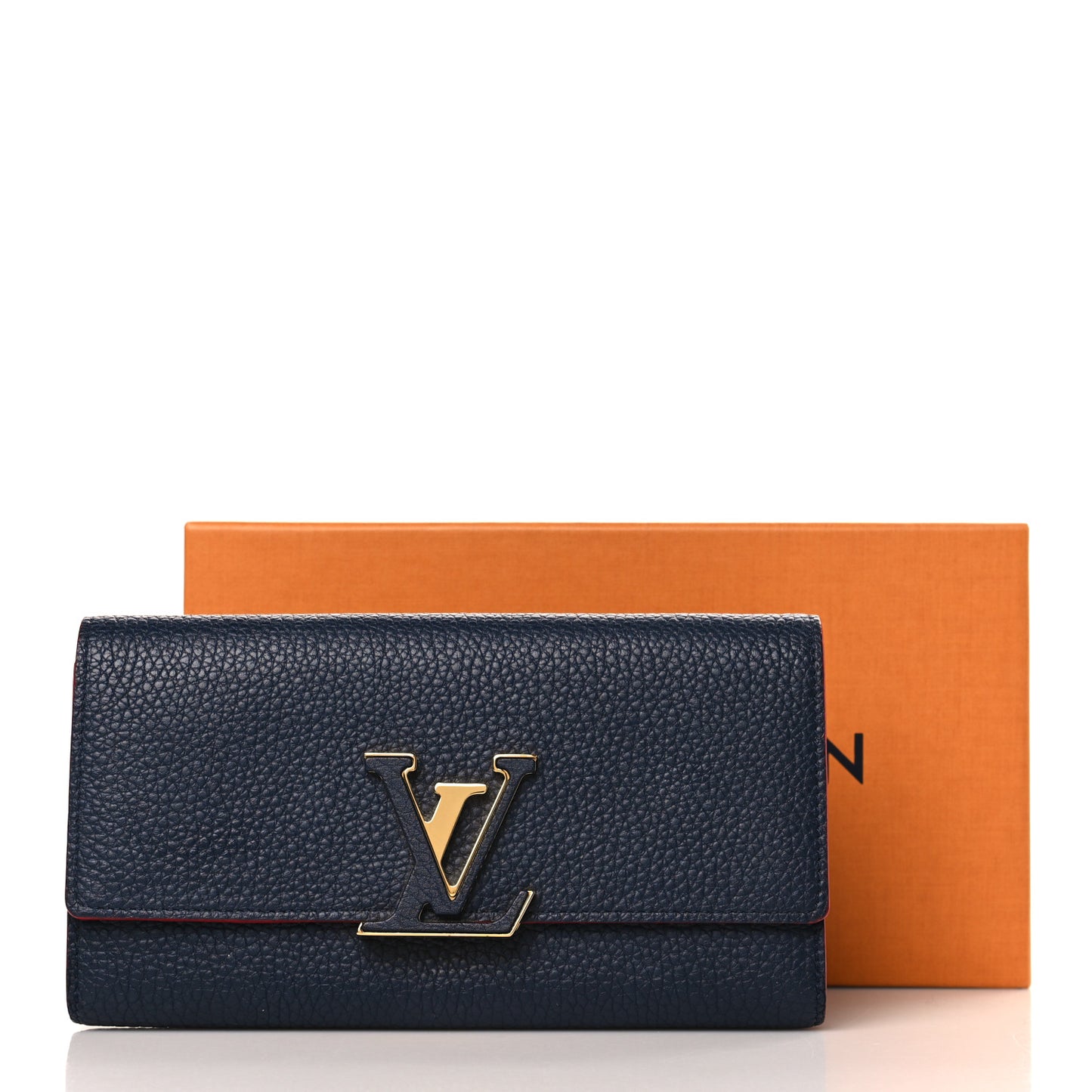Taurillon Capucines Wallet Marine Rouge