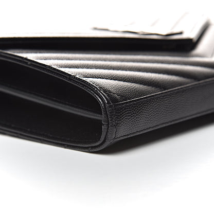 Saint Laurent Grain De Poudre Matelasse Chevron Monogram Chain Wallet Black 9 of 11