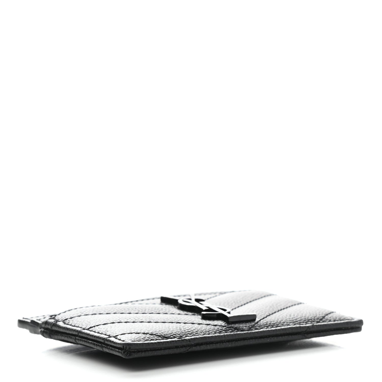 Saint Laurent Grain De Poudre Matelasse Chevron Monogram Credit Card Case Black 4 of 8