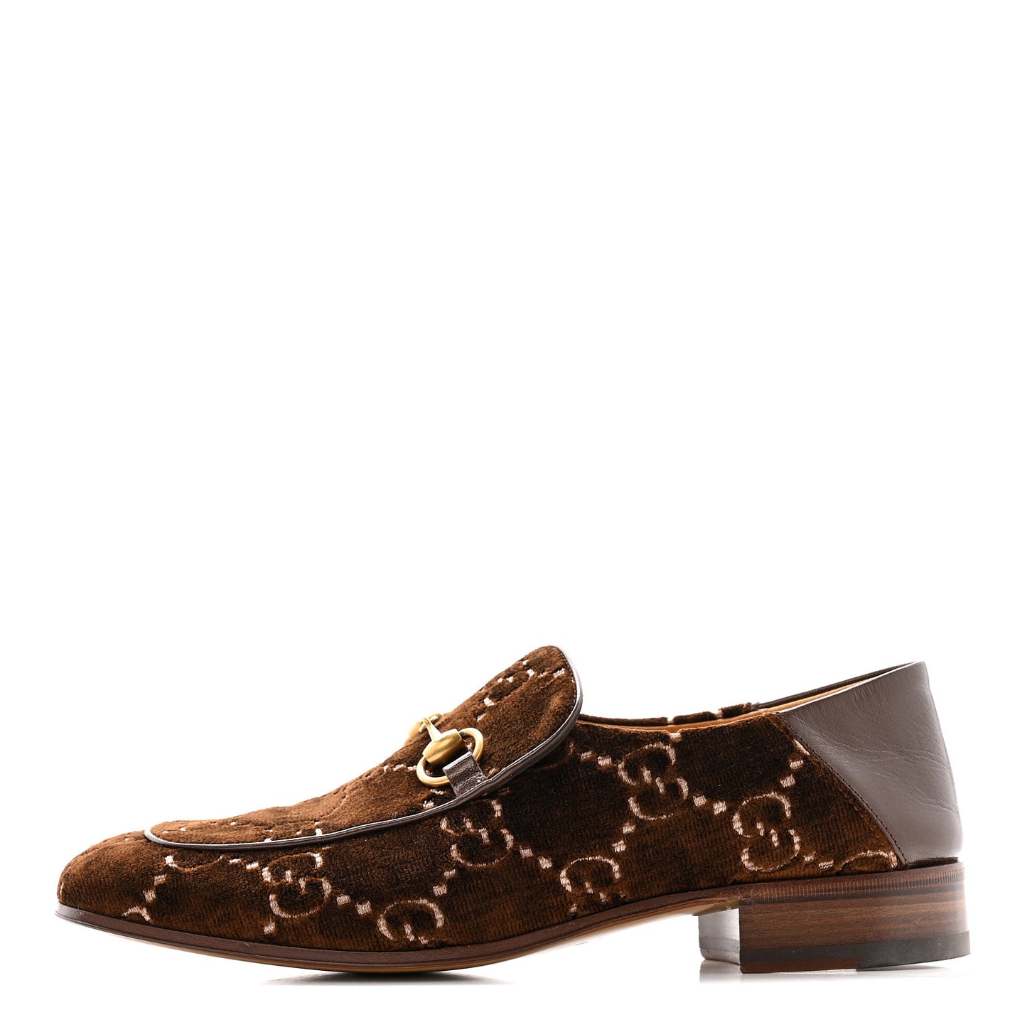 Velvet GG Monogram Goatskin Mens Horsebit Loafers 8.5 Brown Vintage Cocoa