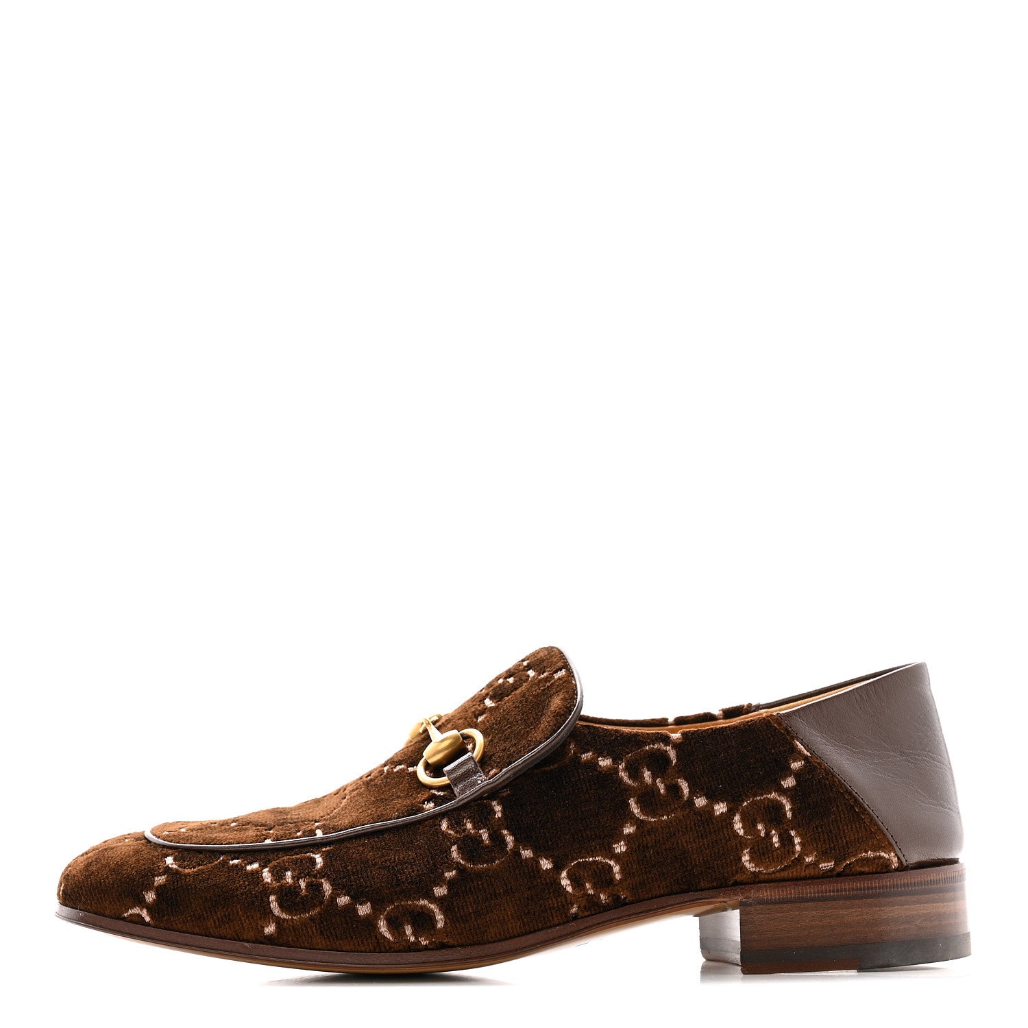 Gucci Velvet GG Monogram Goatskin Mens Horsebit Loafers 8.5 Brown Vintage Cocoa 1 of 11