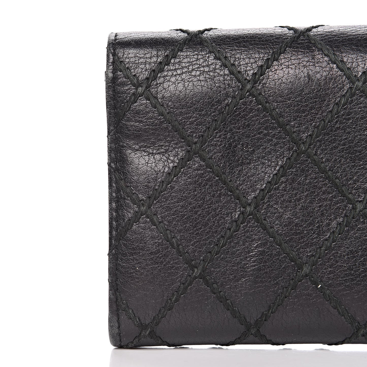 Calfskin Stitched Fancy CC Long Double Wallet Back