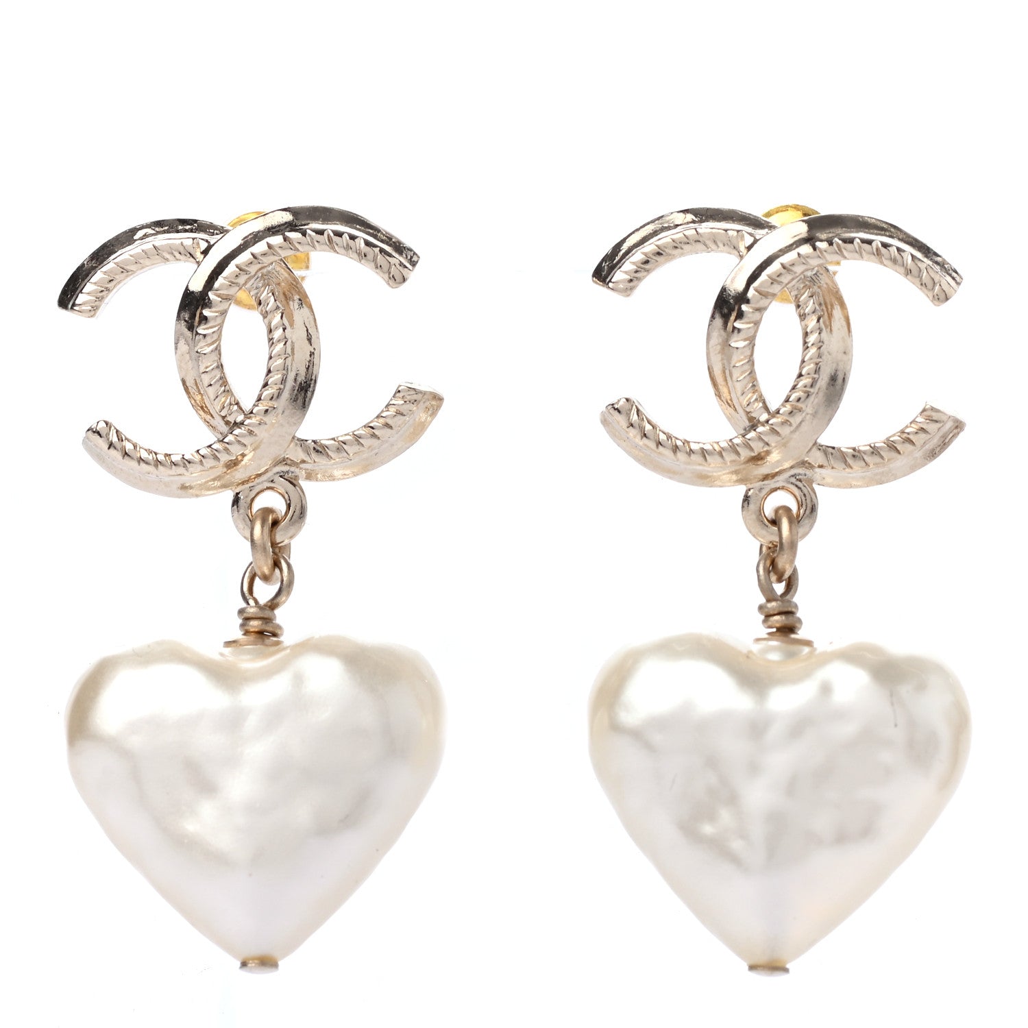 Chanel Pearl CC Heart Drop Earrings Gold 1 of 4