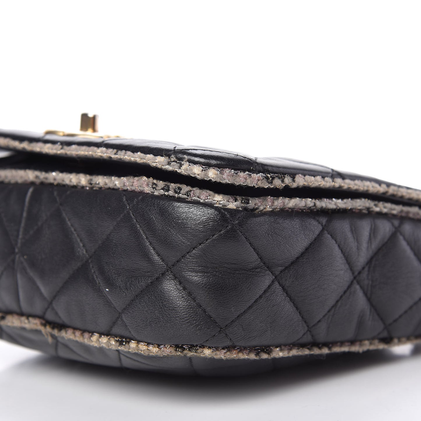 Lambskin Tweed Quilted Tweedy Flap Shoulder Bag Black