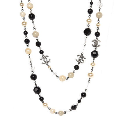 Chanel Pearl Crystal Bead CC Long Necklace Black 1 of 3
