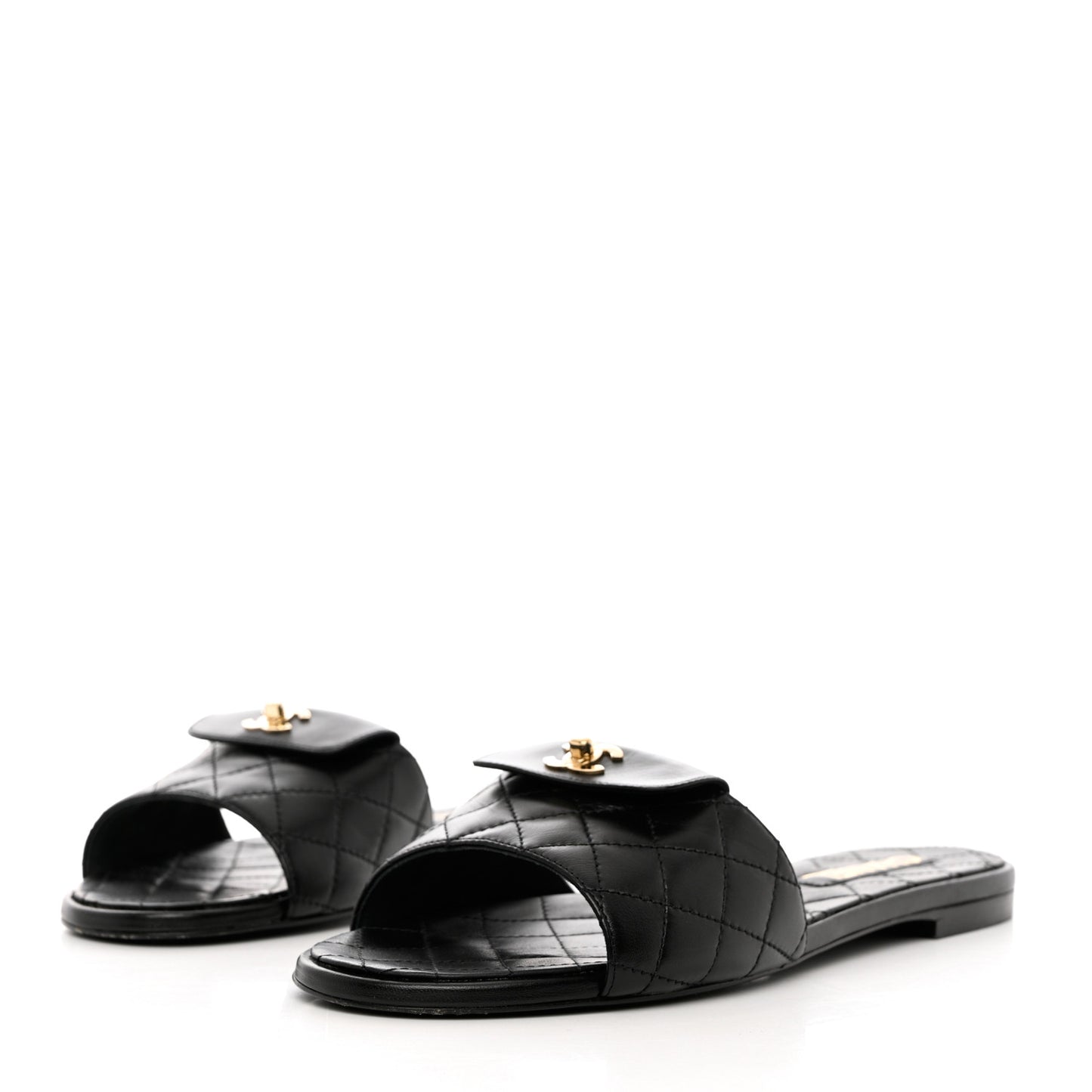 Lambskin Quilted CC Turnlock Sandals 41 Black