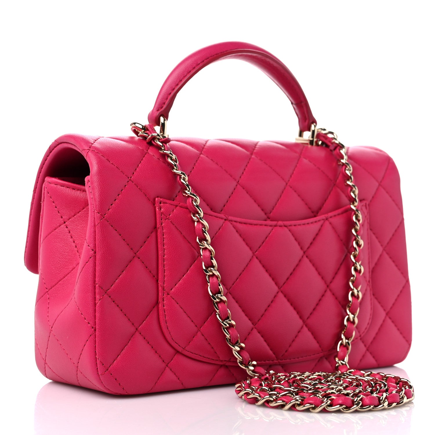 Chanel Lambskin Quilted Mini Top Handle Rectangular Flap Dark Pink 3 of 9