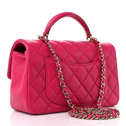 Chanel Lambskin Quilted Mini Top Handle Rectangular Flap Dark Pink 3 of 9