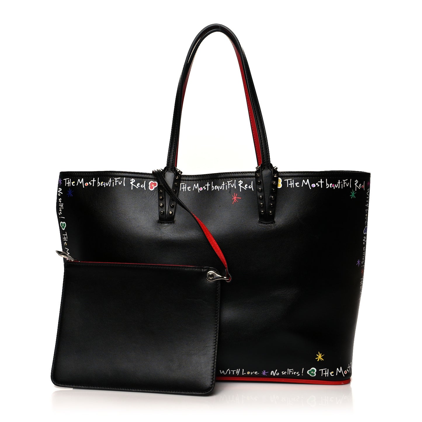 Calfskin Beautiful Red East West Cabata Tote Black Multicolor