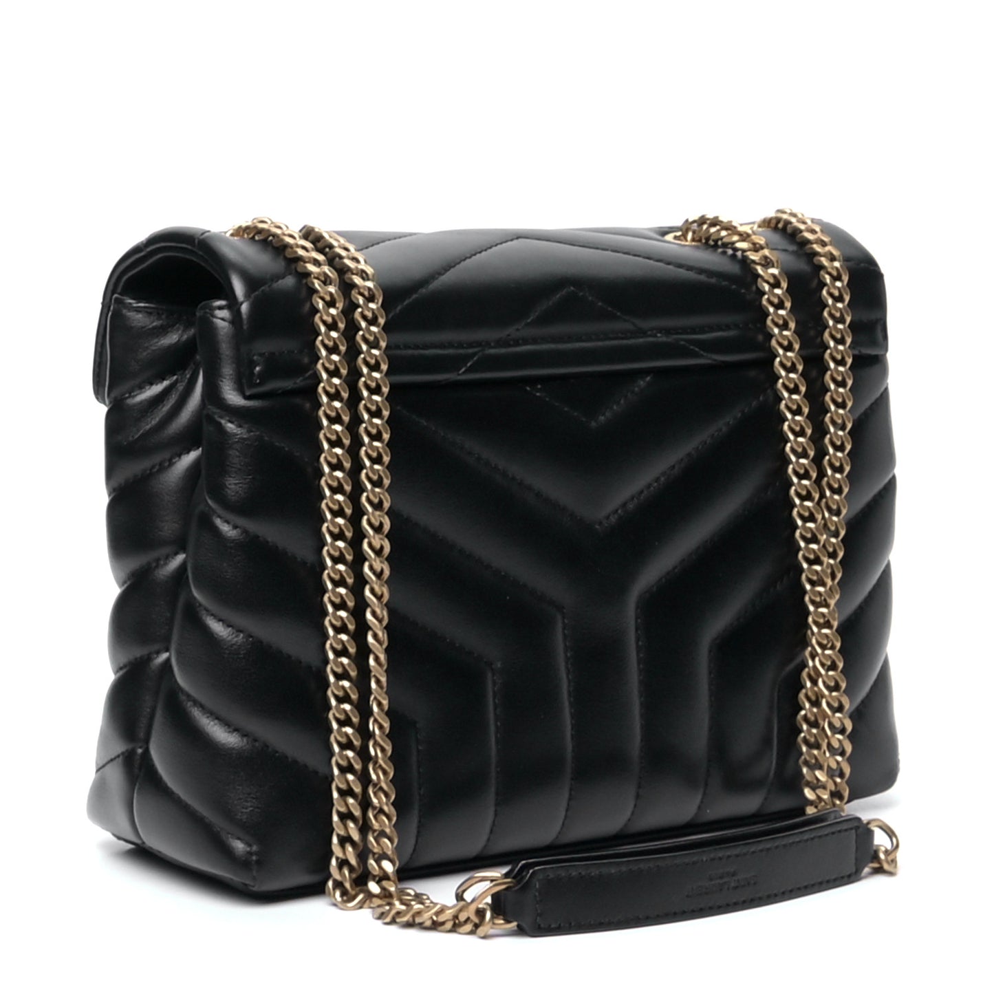 Calfskin Y Quilted Monogram Small Loulou Chain Satchel Black