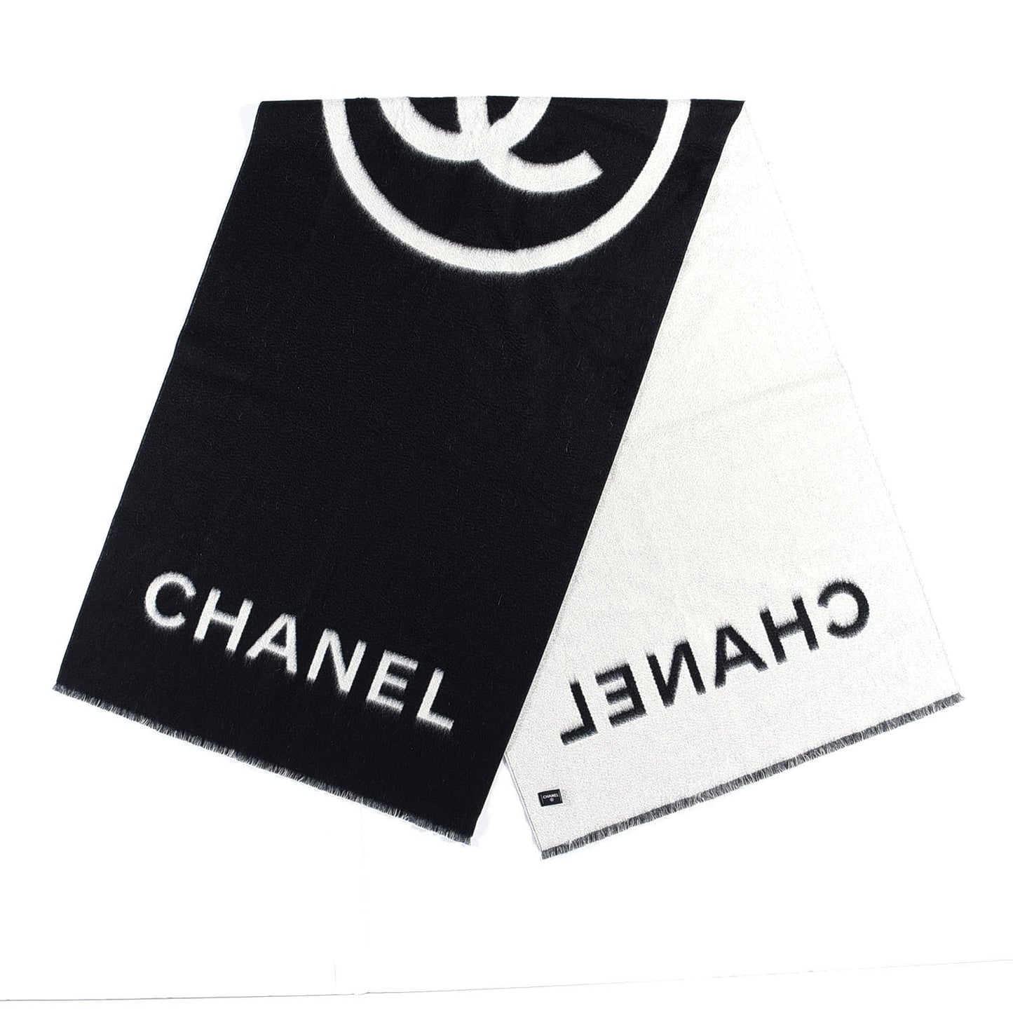 Cashmere CC Fringe Stole Black White