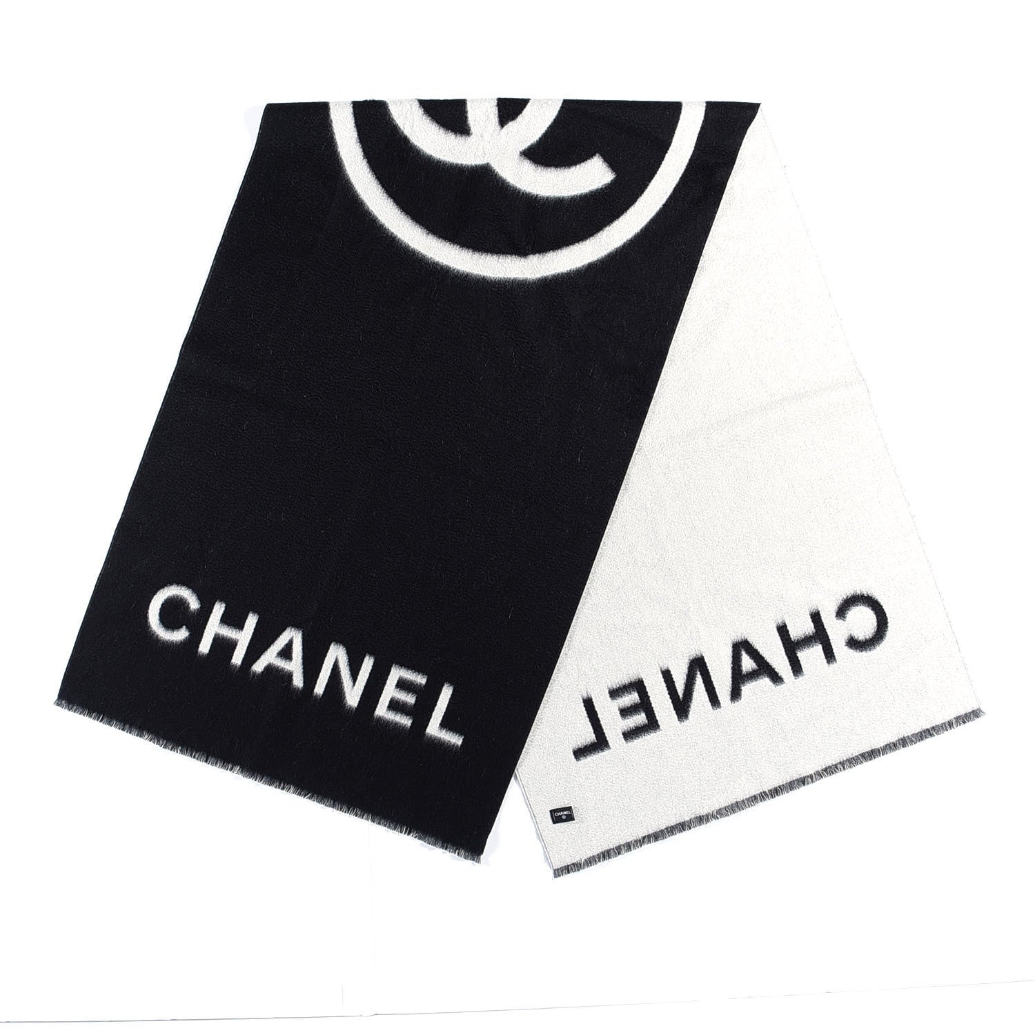 Chanel Cashmere CC Fringe Stole Black White 5 of 5